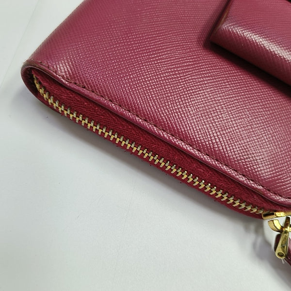 Fiocco Bow Saffiano Calfskin Red Wallet