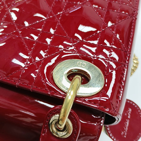 Authenticated pre-owned Lady Dior Mini Quilted Patent Calfskin Red - Tote Bag at Looply