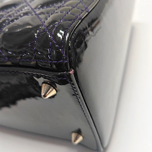Authenticated pre-owned Lady Dior Medium Quilted Patent Leather Blue - Tote Bag at Looply