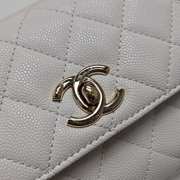 COCO HANDLE Mini Quilted Grained Calfskin White