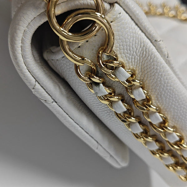 Quilted Grained Calfskin Shoulder Bag White
