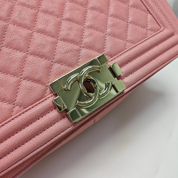 BOY CHANEL Medium Quilted Grained Calfskin Pink