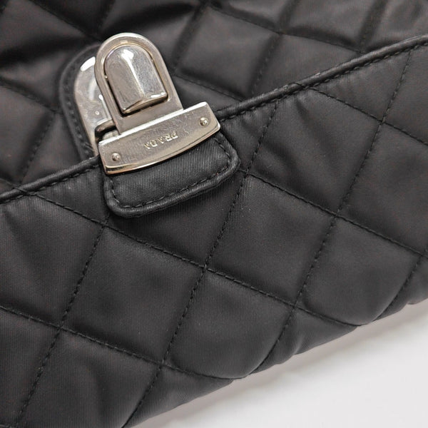 Quilted Nylon Shoulder Bag Black