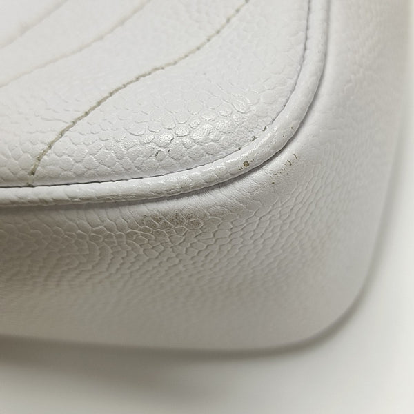 Chevron Grained Calfskin Crossbody Bag White