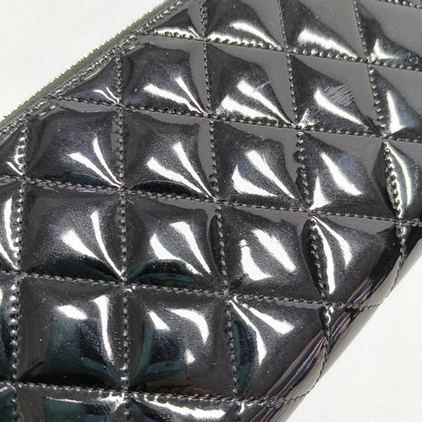 Quilted Patent Leather Wallet Black
