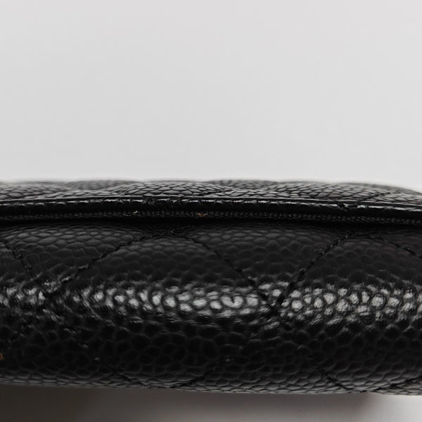 CLASSIC FLAP Quilted Grained Calfskin Black Card Holder