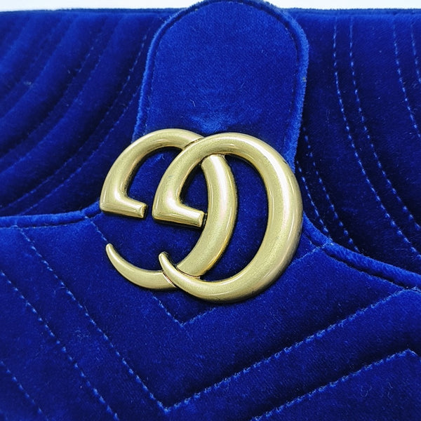 GG Marmont Medium Quilted Velvet Blue