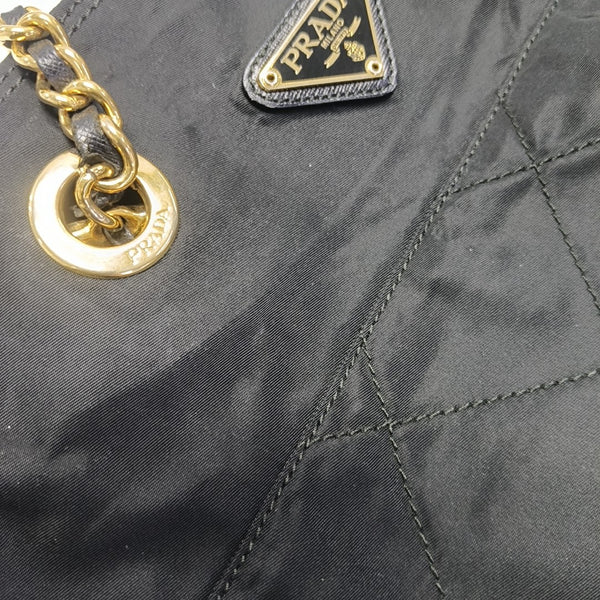 Chain Tote Quilted Nylon Black