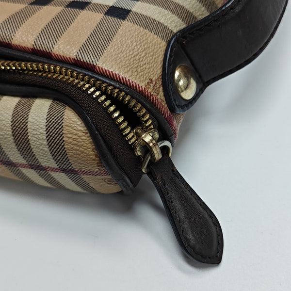 Bolso de lona revestida con asa superior beige