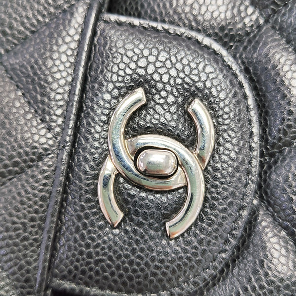 Quilted Grained Calfskin Shoulder Bag Large Black