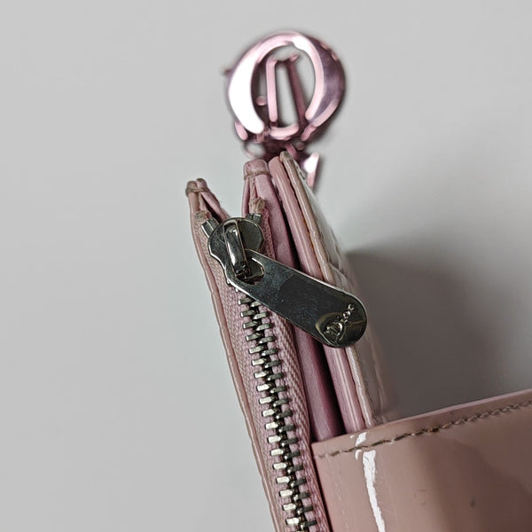 Lady Dior Cannage Patent Leather Pink Wallet