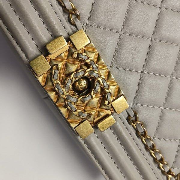 BOY CHANEL Medium Quilted Calfskin Gray
