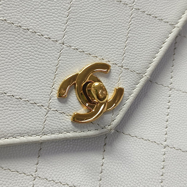 Quilted Grained Calfskin Top Handle Bag White