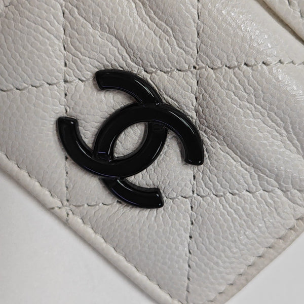 Quilted Grained Calfskin Shoulder Bag White