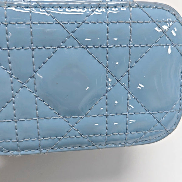 Authenticated pre-owned Vanity Lady Dior Super Mini Cannage Patent Leather Blue - Shoulder Bag at Looply