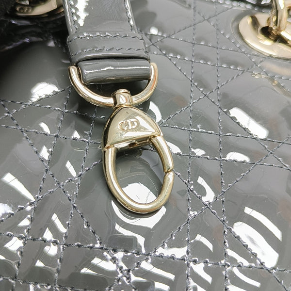 Lady Dior Small Cannage Patent Leather Gray