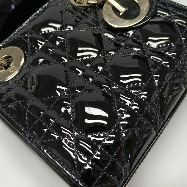 Lady Dior Mini Cannage Patent Leather Black