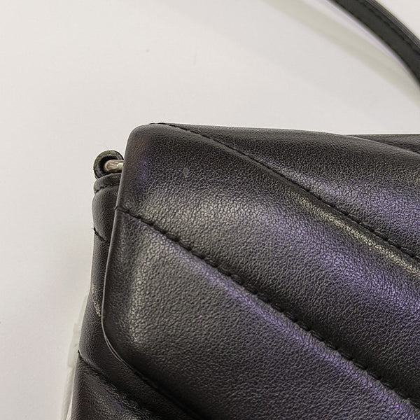 Chevron Calfskin Shoulder Bag Black