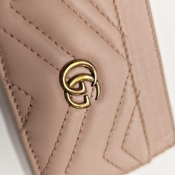 GG Marmont Mini Quilted Leather Pink Card Holder