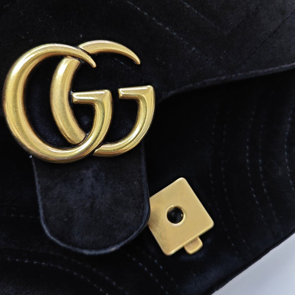 GG Marmont Small Quilted Velvet Black