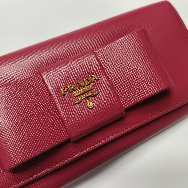 Fiocco Bow Saffiano Calfskin Red Wallet