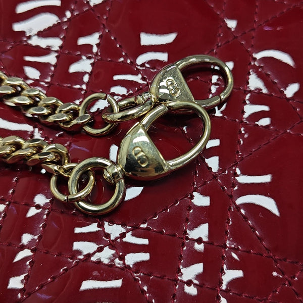 Lady Dior Mini Cannage Patent Leather Red