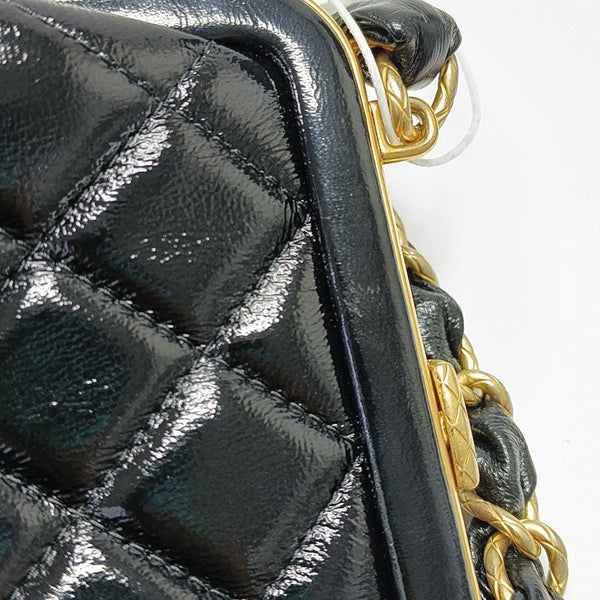 Quilted Patent Leather Shoulder Bag Black