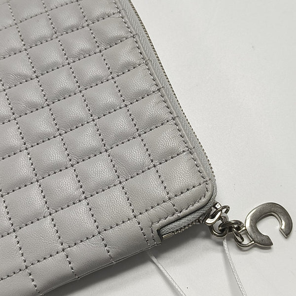 C CHARM Quilted Calfskin Gray Coin Purse
