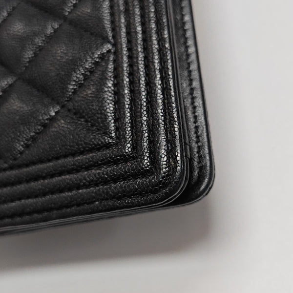 BOY CHANEL Mini Quilted Grained Calfskin Black Wallet