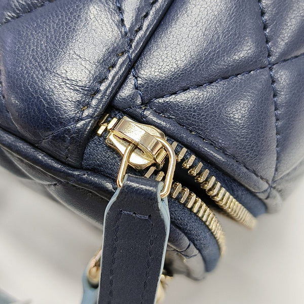VINTAGE COSMETIC BAGS Quilted Lambskin Blue
