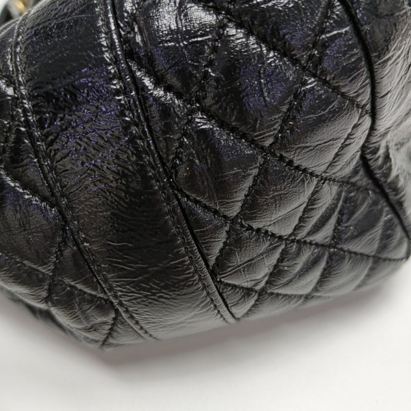 Quilted Patent Leather Top Handle Bag Black