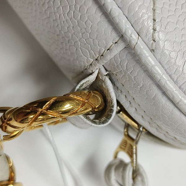 Chevron Grained Calfskin Crossbody Bag White