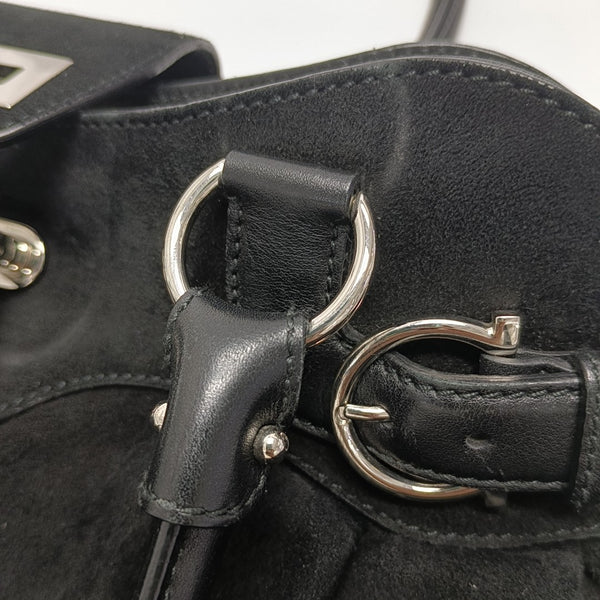 Suede Top Handle Bag Black