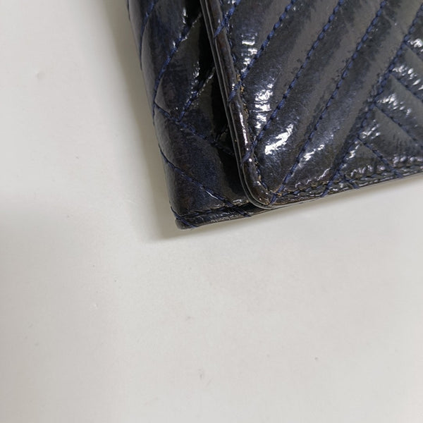 Chevron Patent Leather Wallet Blue