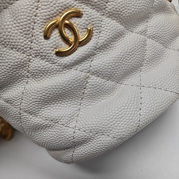 Quilted Grained Calfskin Shoulder Bag White