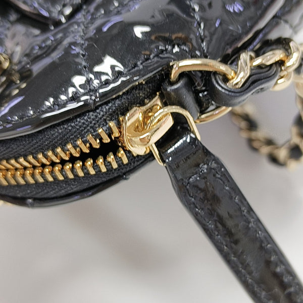 Quilted Patent Leather Shoulder Bag Black