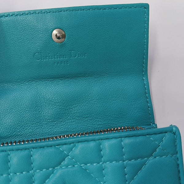 Lady Dior Cannage Lambskin Blue Wallet