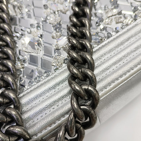 BOY CHANEL Medium Lambskin Silver