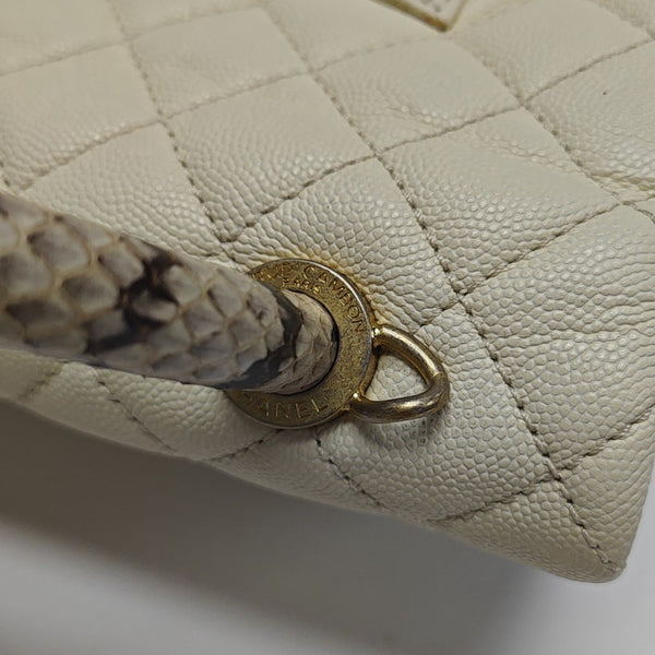COCO HANDLE Medium Quilted Grained Calfskin Beige