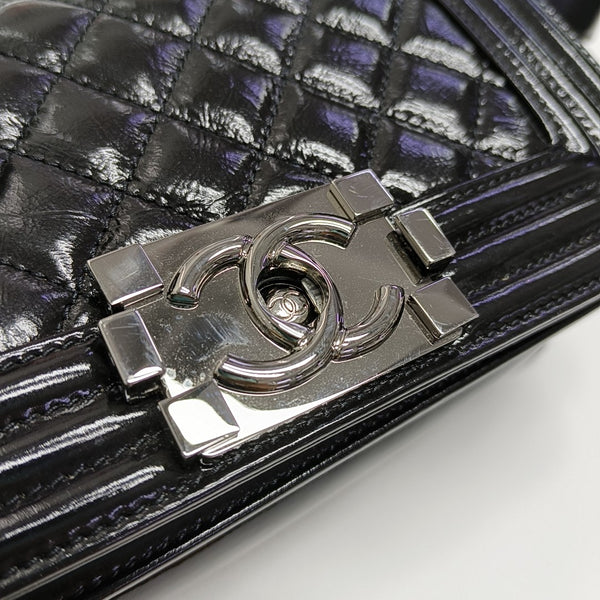 BOY CHANEL Small Quilted Patent Leather Black