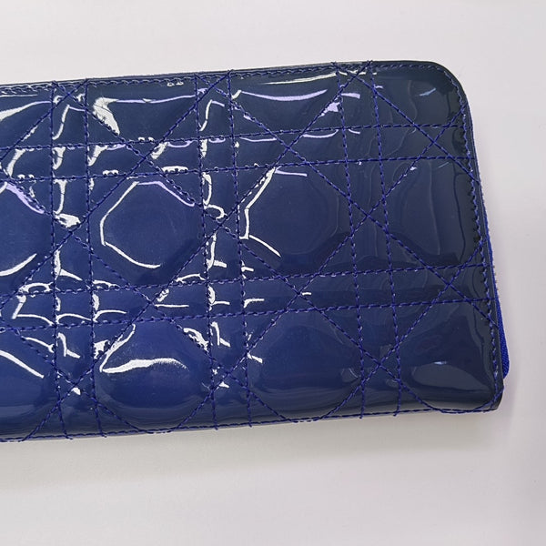 Lady Dior Small Cannage Patent Leather Blue Wallet