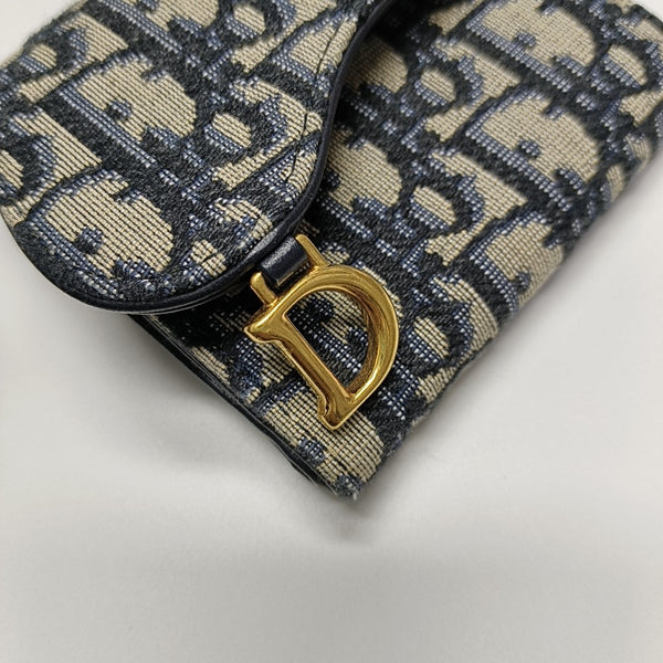 Saddle Mini Oblique Canvas Blue Wallet