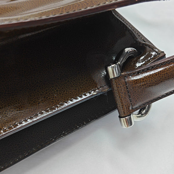 Patent Leather Top Handle Bag Brown