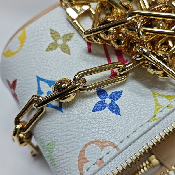 LV × TM Vanity Chain Pouch Monogram Coated Canvas White