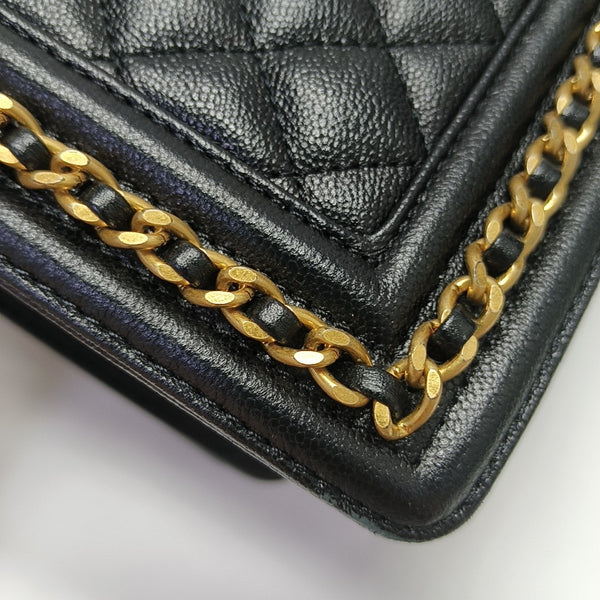 BOY CHANEL Medium Quilted Grained Calfskin Black
