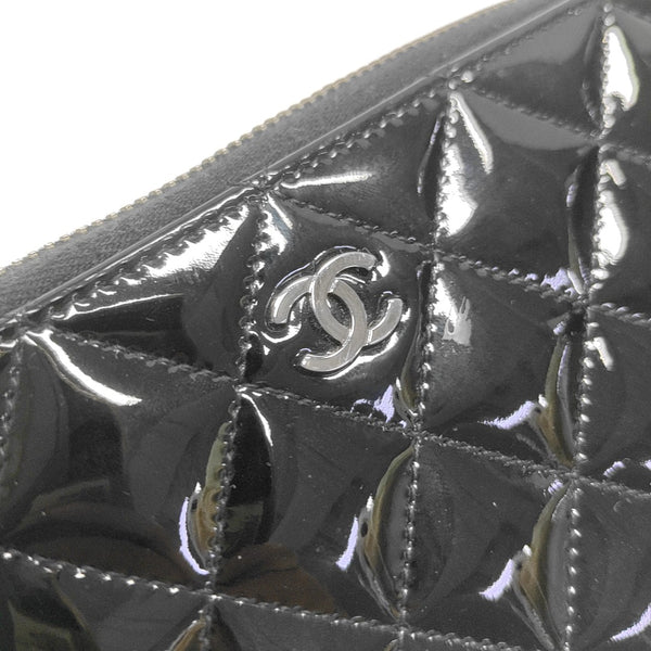 Quilted Patent Leather Wallet Black
