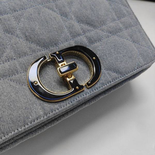 Dior Caro Medium Quilted Denim Blue