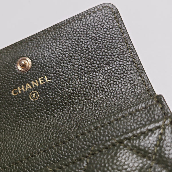 Quilted Grained Calfskin Wallet Green