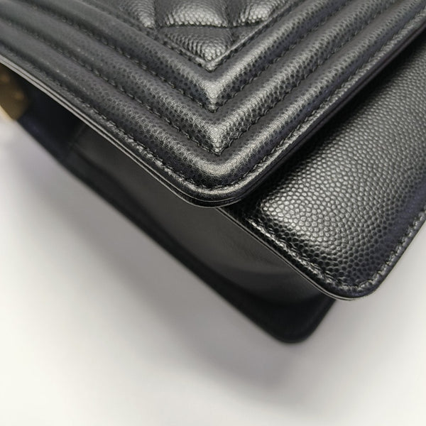 BOY CHANEL Medium Quilted Grained Calfskin Black
