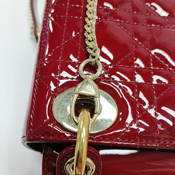 Authenticated pre-owned Lady Dior Mini Quilted Patent Calfskin Red - Tote Bag at Looply
